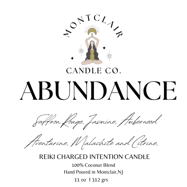 "Abundance" Crystal Intention Candle | Saffron, Jasmine, Abundance Scented | Olive Wax Blend | 11oz