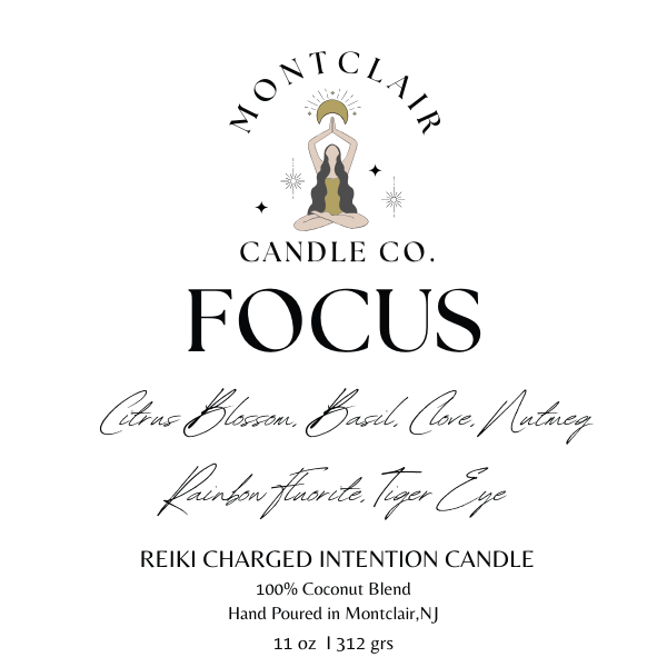 "Focus" Crystal Intention Candle | Stone Fruit Citrus Scented | Olive Wax Blend | 11oz Candle