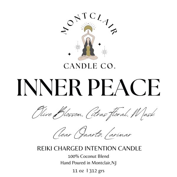 "Inner Peace" Crystal Intention Candle | Olive Blossom Scent | Olive Wax Blend | 11oz