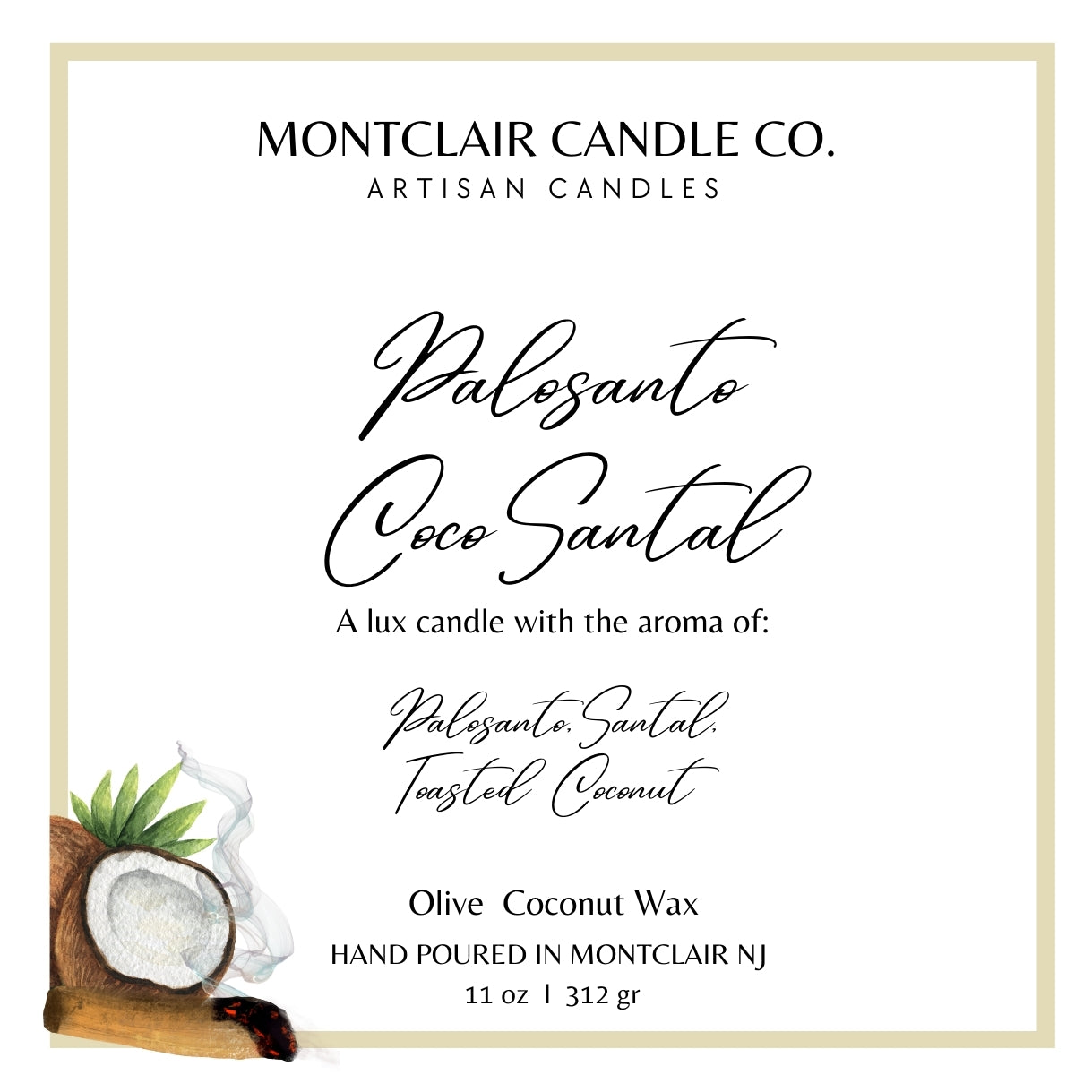 "Palosanto Coco Santal" Luxe Aromatherapy Candle | Olive Wax Blend | 11oz