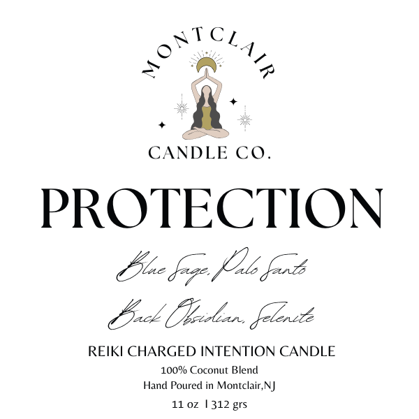"Protection" Crystal Intention Candle | Palosanto, Sage Scented | Olive Wax Blend | 11oz