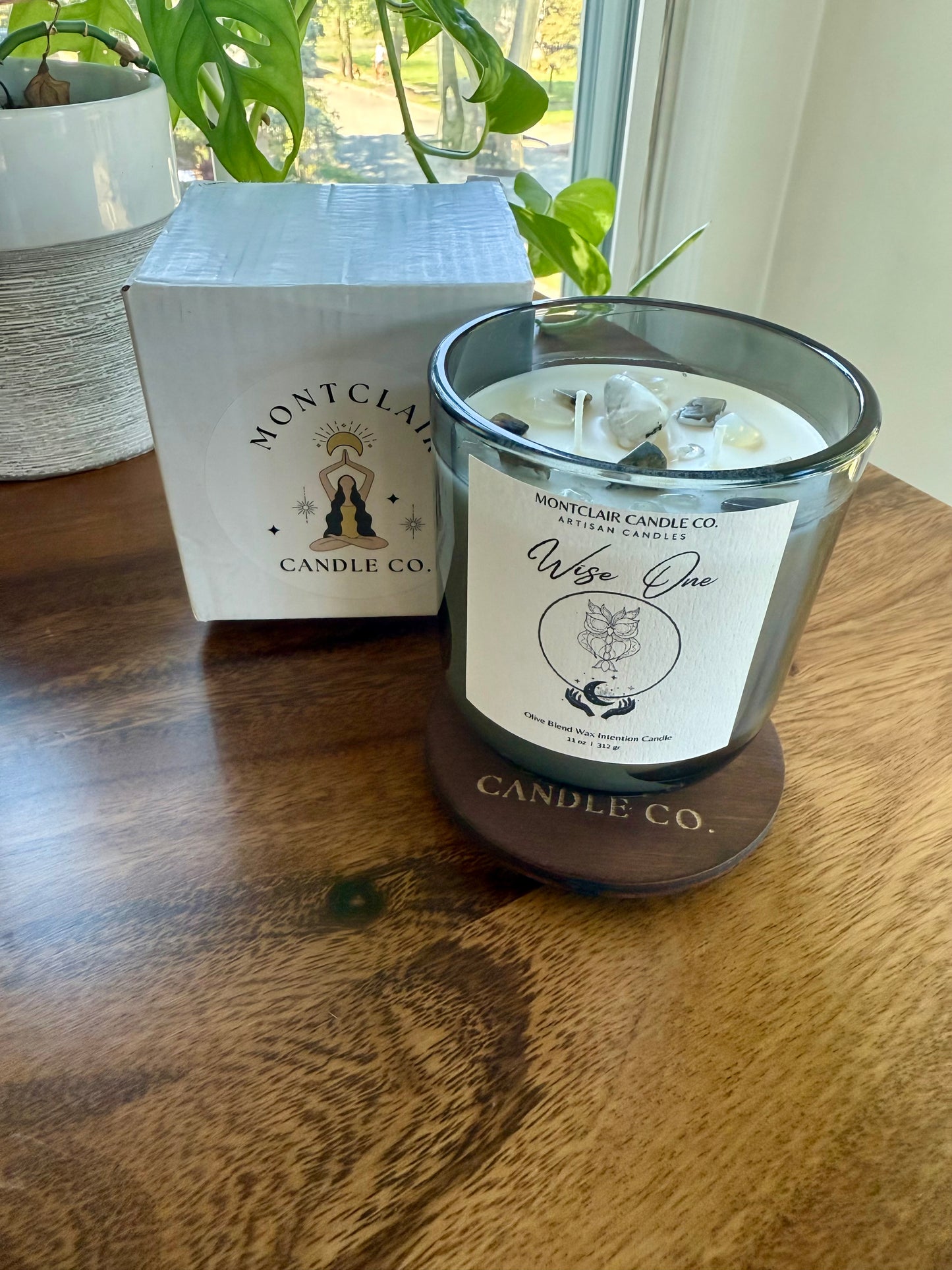 "Wise One" Crystal Intention Candle | Cinnamon, Bergamot, Cedarwood, Sandalwood | Olive Wax Blend | 11 oz Candle