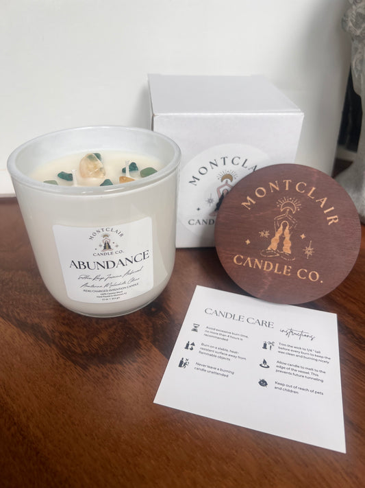 "Abundance" Crystal Intention Candle | Saffron, Jasmine,  Abundance Scented | Olive Wax Blend | 11oz