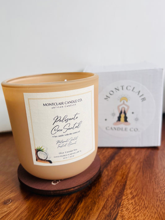 "Palosanto Coco Santal" Luxe Aromatherapy  Candle | Olive Wax  Blend |  11oz