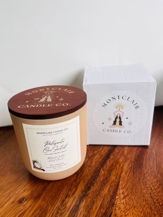 "Palosanto Coco Santal" Luxe Aromatherapy  Candle | Olive Wax  Blend |  11oz