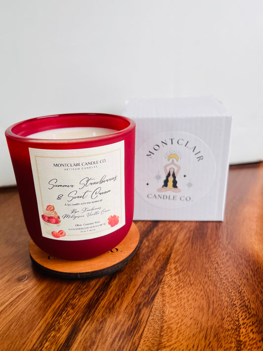 "Strawberries Whipped Cream" Scented Luxe Aromatherapy Candle | Olive Wax Blend  | Summer Limited Edition Candle | 11 oz