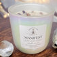 "Manifest" Crystal Intention Candle  | Sea Minerals, Fresia, Sandalwood Scented | Olive Wax Blend| 11oz