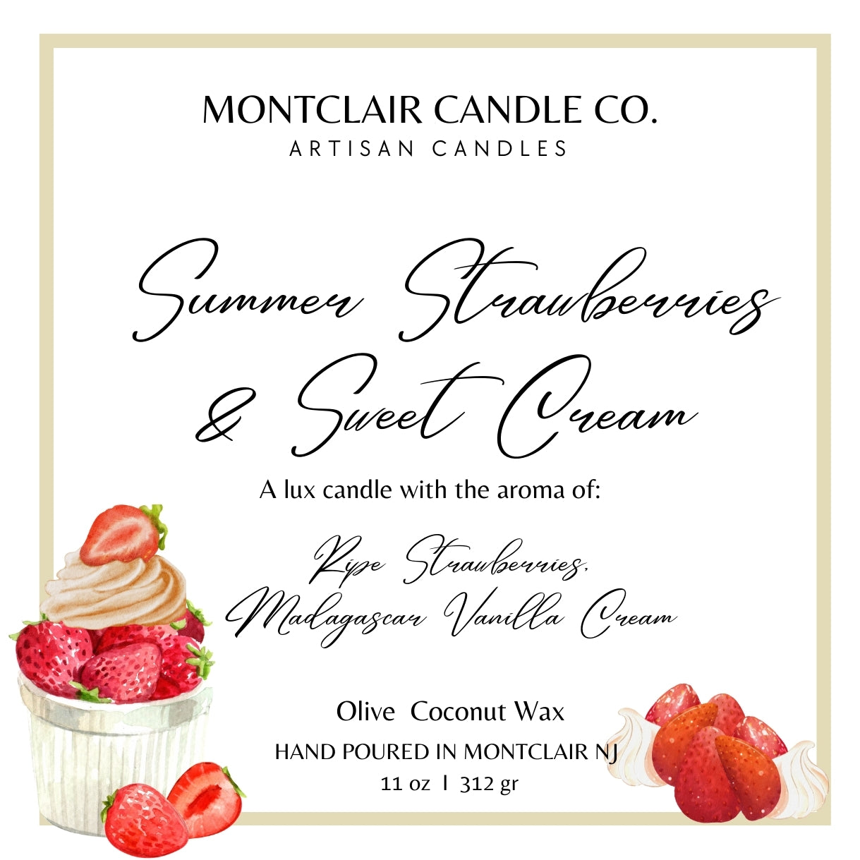 "Strawberries Whipped Cream" Scented Luxe Aromatherapy Candle | Olive Wax Blend  | Summer Limited Edition Candle | 11 oz